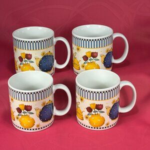 set of 4 Sakura Genuine Stoneware Teapots coffee mugs